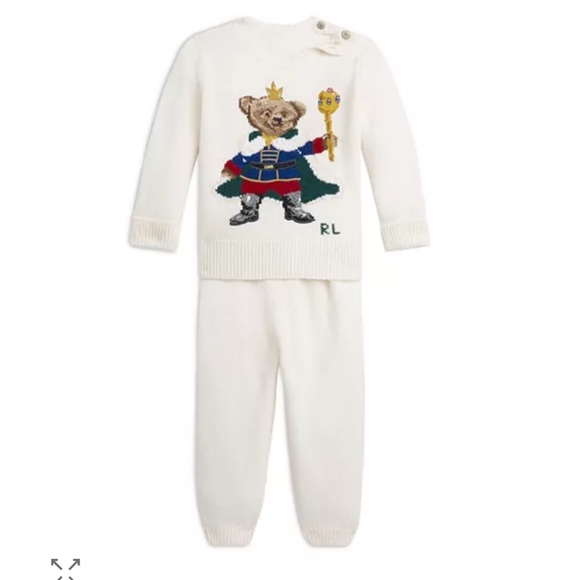 Ralph Lauren NWT Boys Polo Bear Cream Sweater Set - Baby 9M-12M - Picture 3 of 15